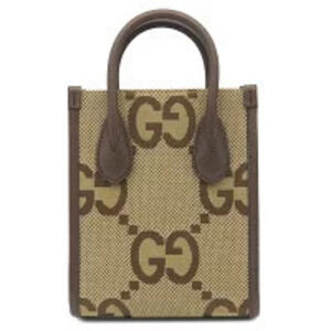 Gucci bag tote leather jumbo GG canvas beige brown Sherry strap